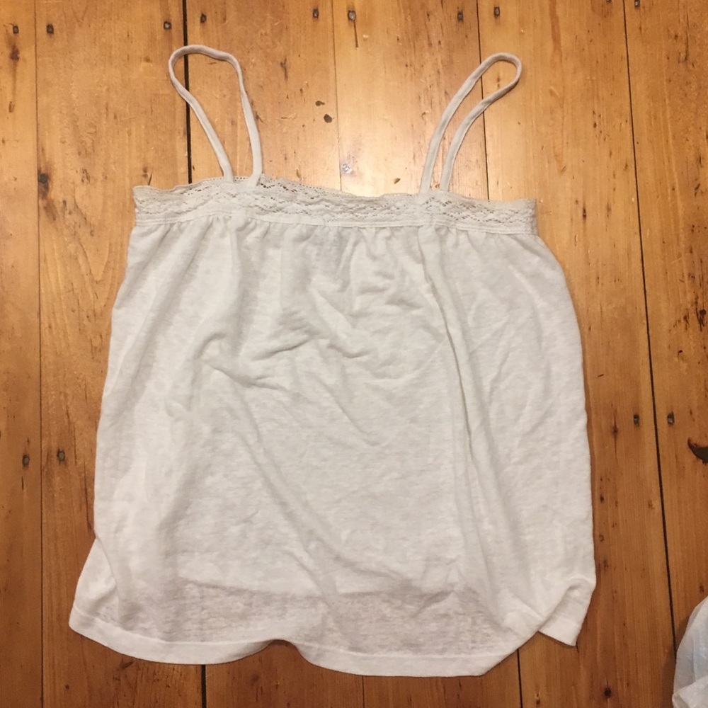 White lace-trimmed tank top